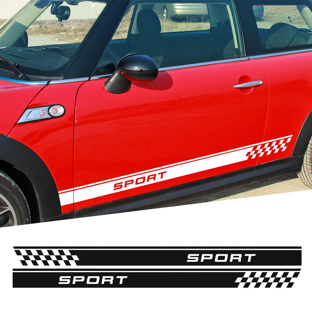 

Door Side Stripes Sticker Sport Checker Flag for MINI Cooper One S Countryman R60 Paceman R61 F55 F56 R56 R50 R53 Car Styling