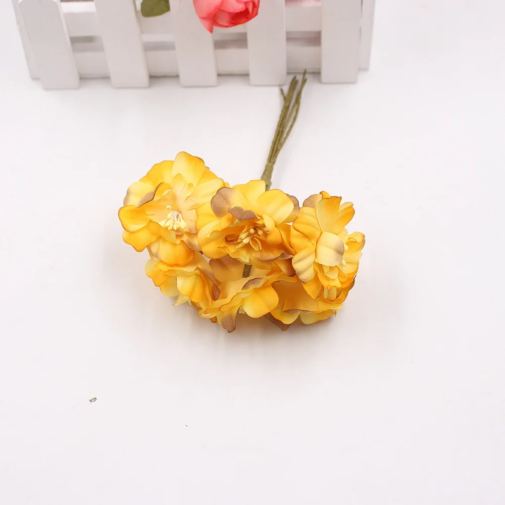 orange 12 шт. Мини Искусственный Пион цветок шелковая Сакура DIY свадебное украшение венок скрапбук цветок украшение цветок ремесло цветок - Цвет: orange