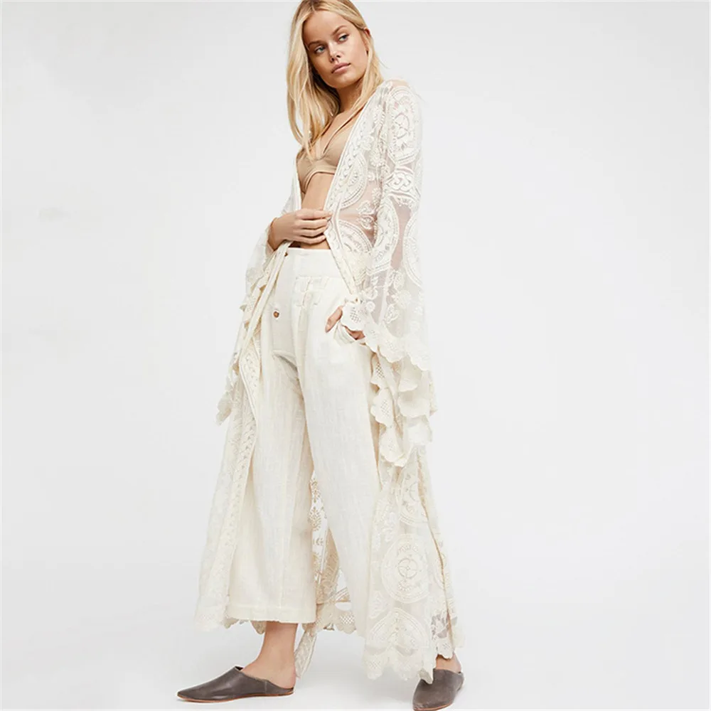 

Women Summer Bikini Boho Beach Dress Vestidos Beachwear Swimwear Split Deep V Lace-up Long Maxi Dress