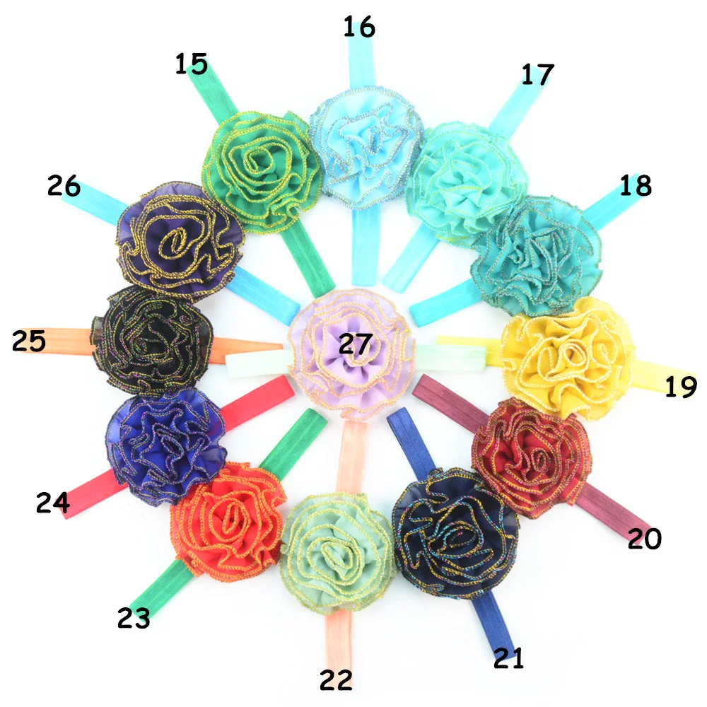 12 шт. Эластичные ободки для головы для девочек с шифоновыми цветами для принадлежностей для волос и фотосессии.