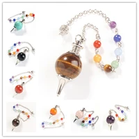 trendy beads silver plated chain with 7 round beads chakra pendulum pendant many style stone ethnic jewelry