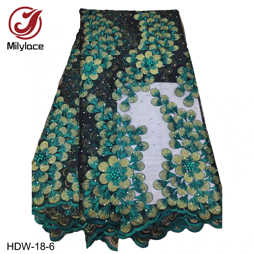 

High Quality Nigerian Tulle Lace Fabrics with Beaded Mesh African Lace Fabric French Net Lace Fabric for Wedding HDW-18
