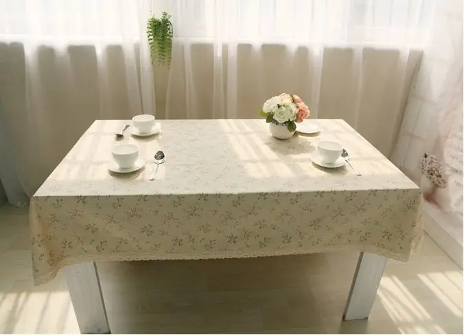 Скатерть льняная в Корейском стиле с кружевными краями и цветочным принтом