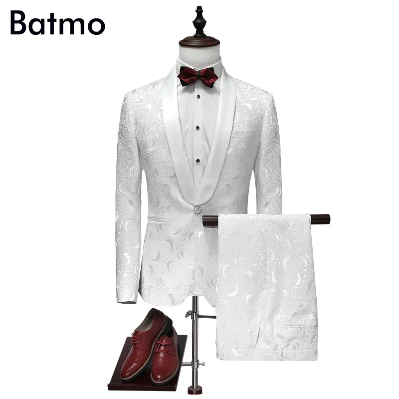 Batmo Новое поступление высококачественные жаккардовые белые мужские костюмы, мужское свадебное платье, вечернее платье для мужчин, большие размеры 86600 - Цвет: white