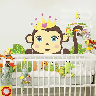 С принтом обезьяна Семья Корона стены Стикеры Искусство DIY Наклейка на стену с