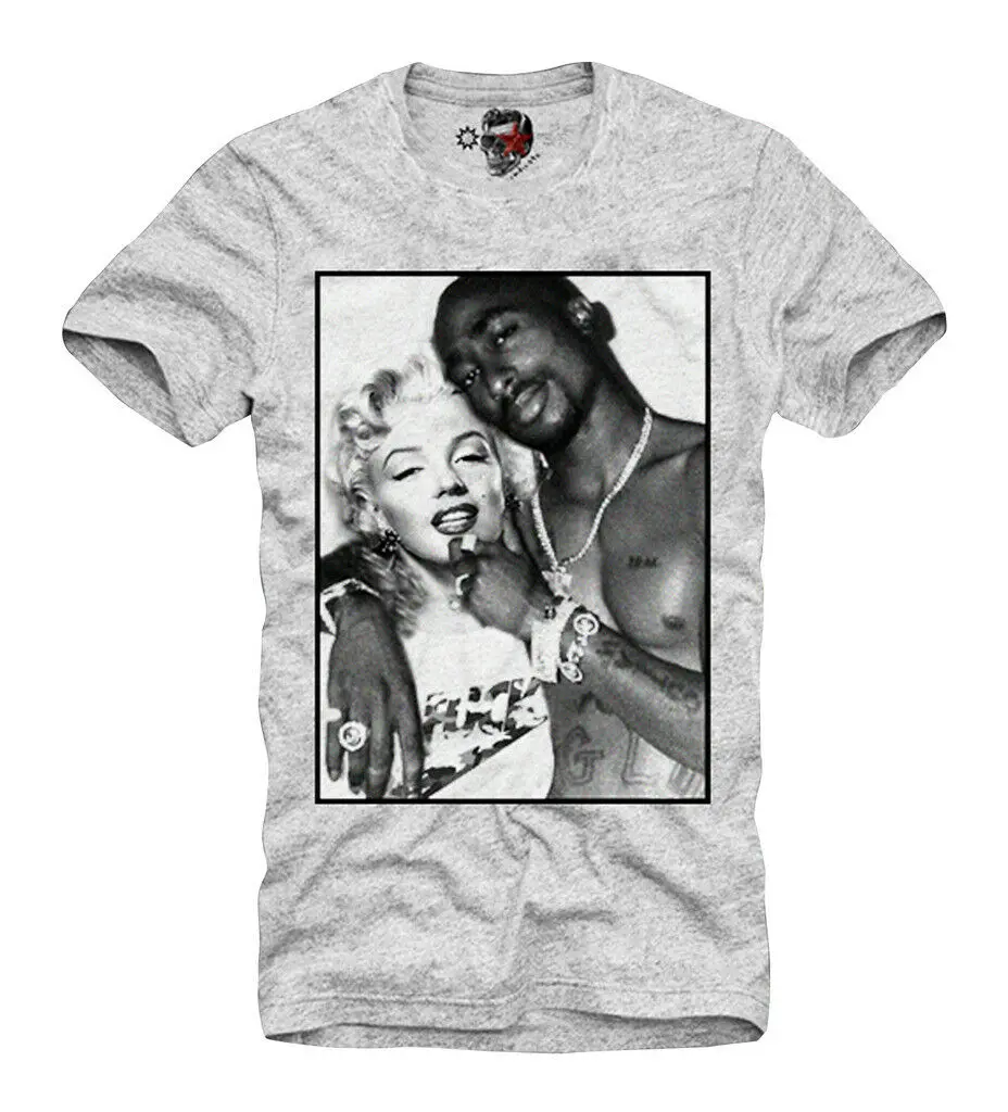 Серый Футболка Мэрилин Монро 2Pac Тупак Шакур мужские топы футболки Летняя мода принт короткий рукав Уличная одежда крутые футболки - Цвет: Серый