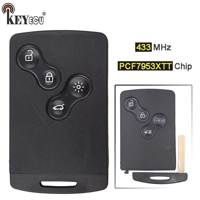 KEYECU 433MHz PCF7953XTT Chip Replacement 4 Button Smart Keyless Remote Car Key Fob for Renault Clio IV with Uncut Blade | Автомобили и