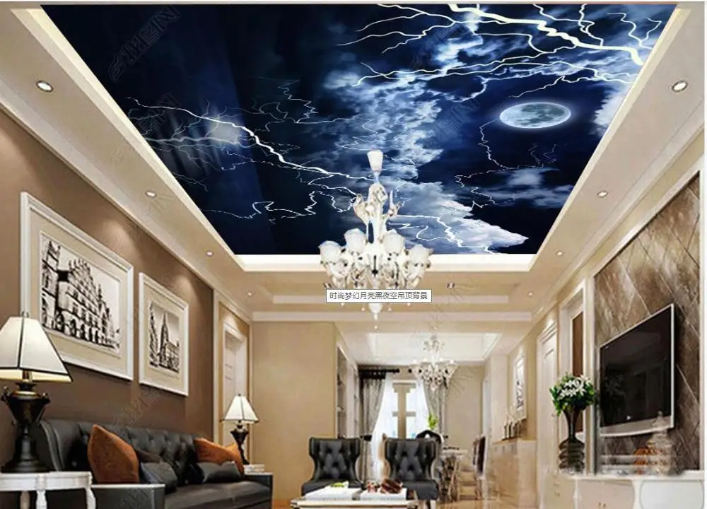 Custom photo wallpaper 3d ceiling Fashion dreamy moon black night sky zenith mural background wall paper decor | Обустройство дома