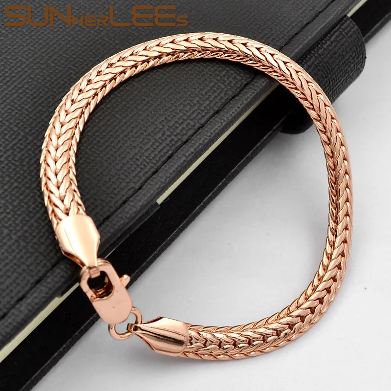 SUNNERLEES модные ювелирные изделия цвета розового золота ожерелье браслет набор 6 мм