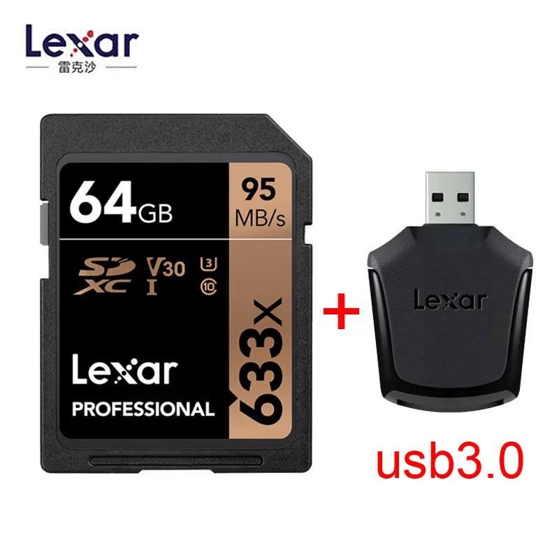 64GB-USB3.0 Lexar 95 м/с 633x16G 32 ГБ U1 SDHC 64 Гб 128 ГБ 256 ГБ U3 SD карта SDXC класс 10 карта памяти для 1080p 3D 4K видеокамера - Емкость: 64GB-USB3.0