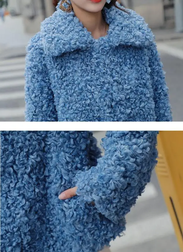 Зимнее женское пальто из искусственного меха куртка овечьего модная облегающая