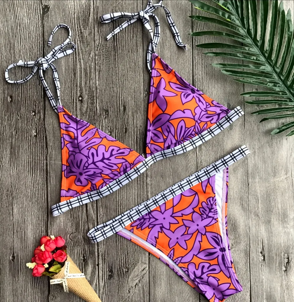 Розовое Бандажное бикини с принтом ветра 2017 сексуальный пляжный купальник