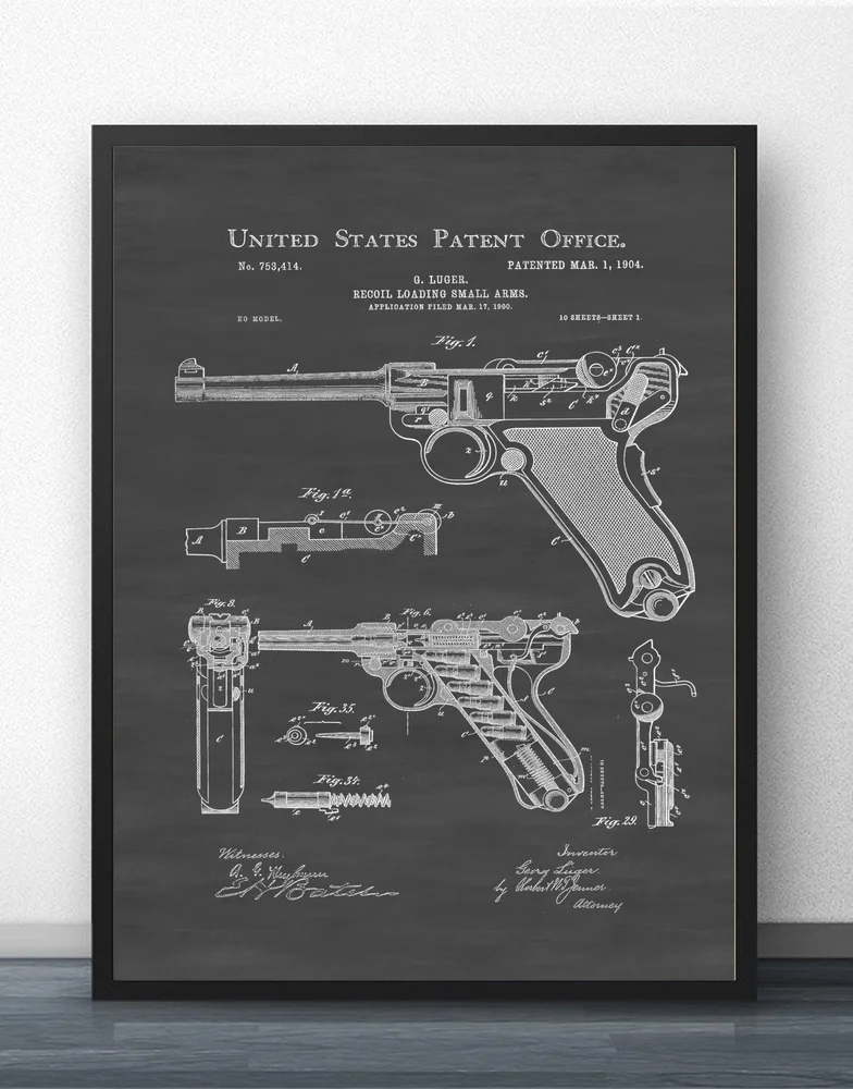 

Luger Pistol Patent Blueprint Wall Art Paint Wall Decor Canvas Prints Canvas Art Poster Oil Paintings No Frame