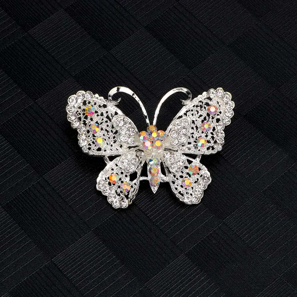 Модная ажурная брошь с кристаллами в форме бабочки милая булавка броши
