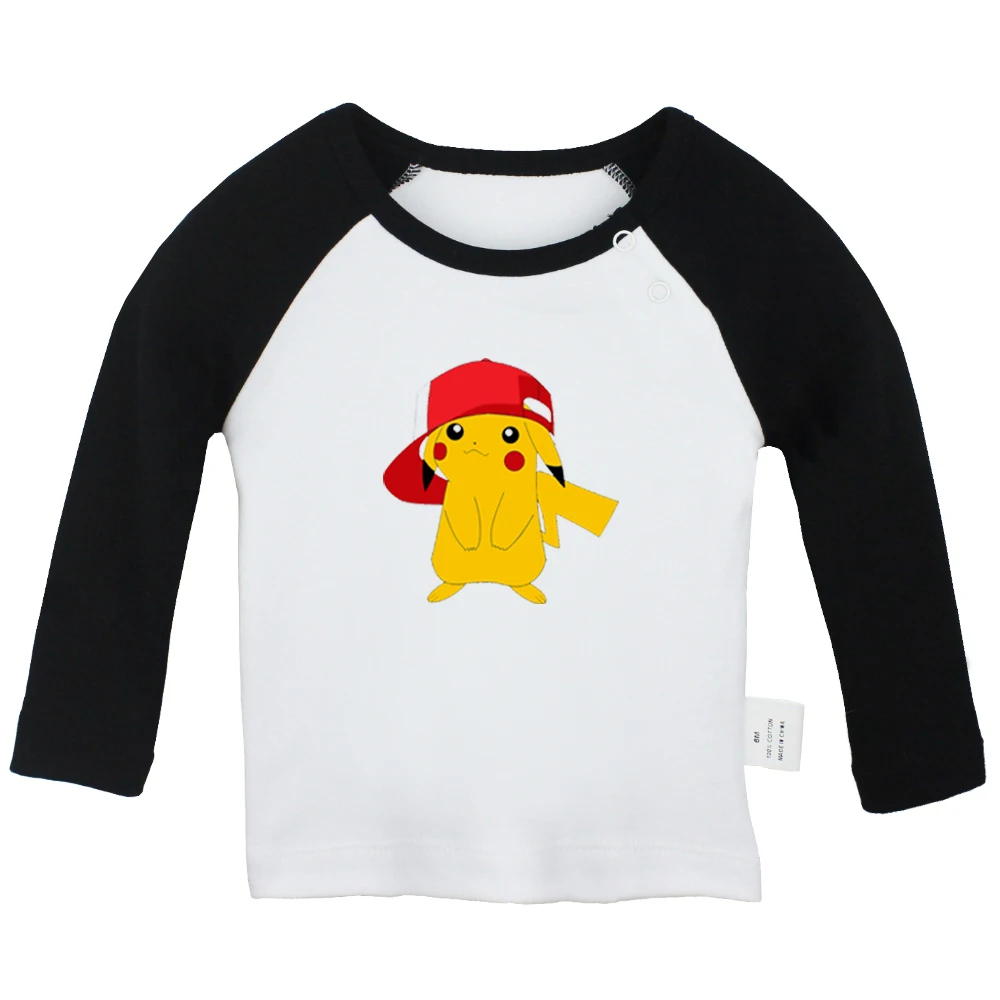 Cute Playfully Pikachu Link Pokemon Zelda PikaLink Design Newborn Baby T-shirts Toddler Graphic Raglan Color Long Sleeve Tee Top | Детская