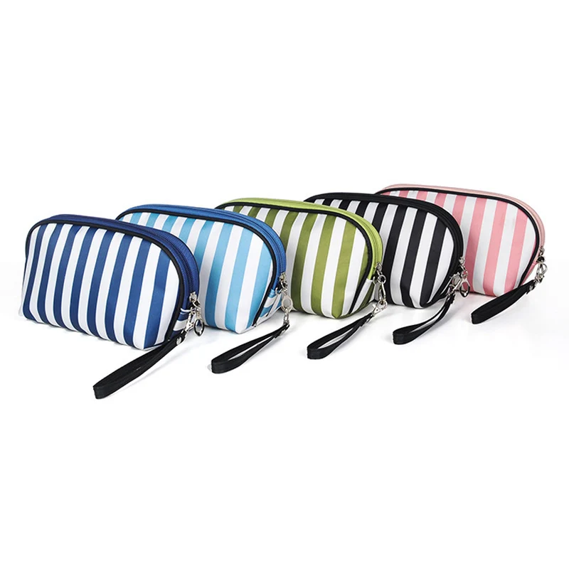 Косметичка модный тренд многофункциональная полосатая полукруглая косметичка
