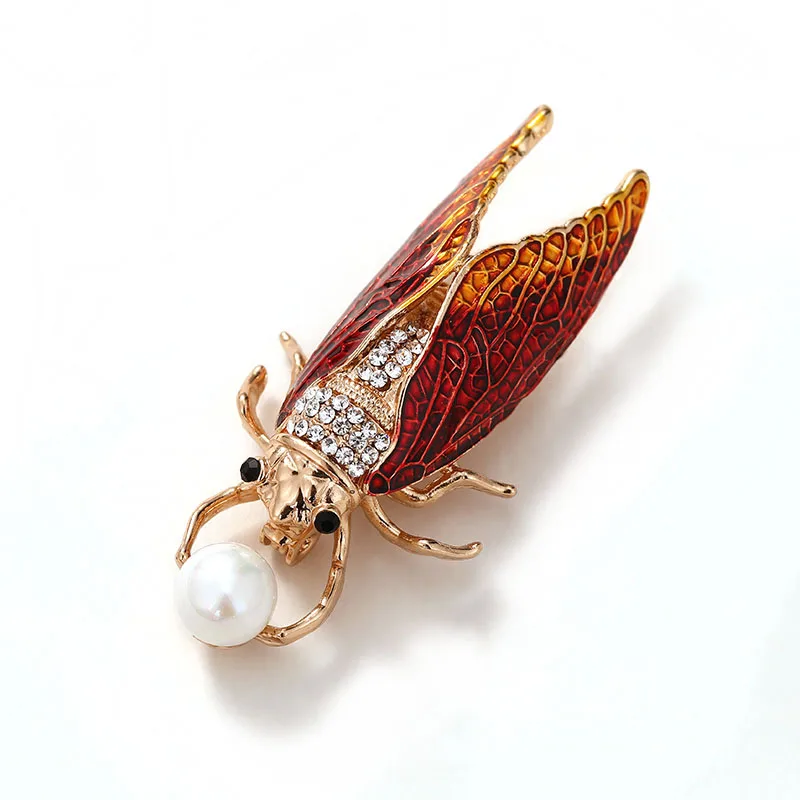 red Muylinda Cicada, брошь в виде жука, стразы на булавке, модные стразы, заколки в виде насекомых, женские броши, брошь на шарф, ювелирное изделие - Окраска металла: red