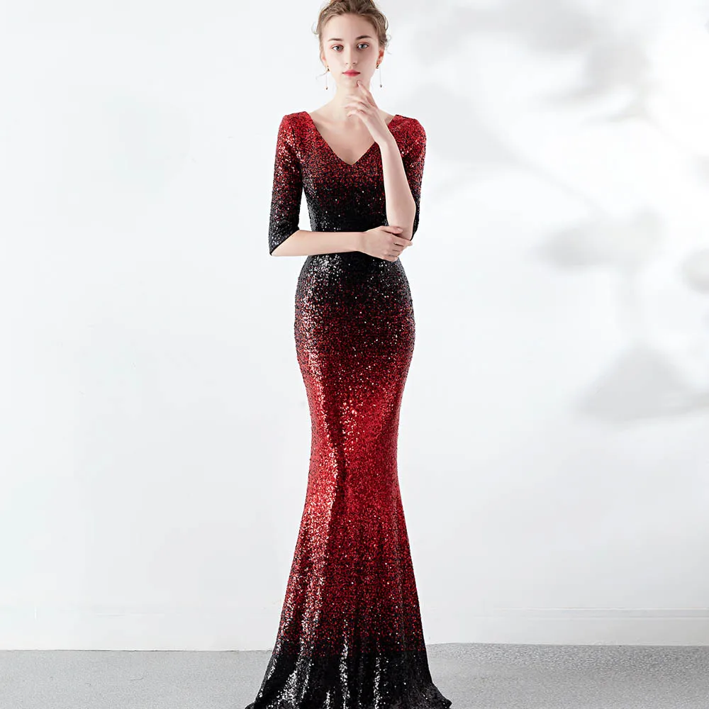 Формальные Для женщин блесток Половина рукава длинное вечернее платье для