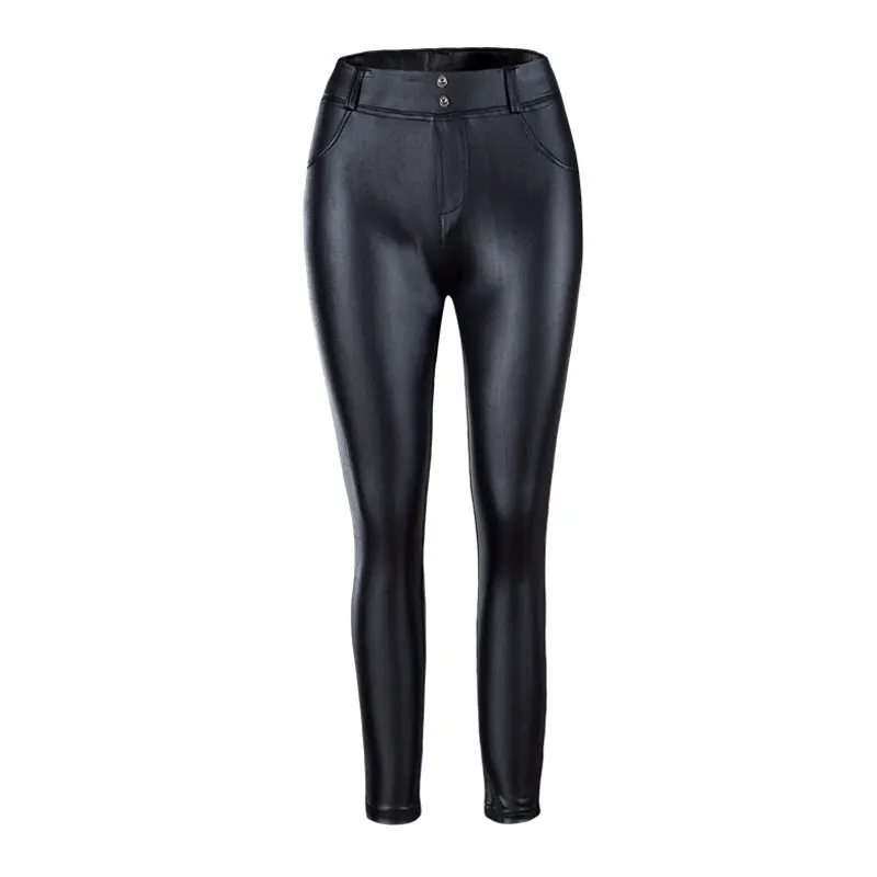 2019 New Women Mid-rise pants PU Streetwear Skinny Pants Ladies Black Leather High Quality Trousers WKP344 | Женская одежда