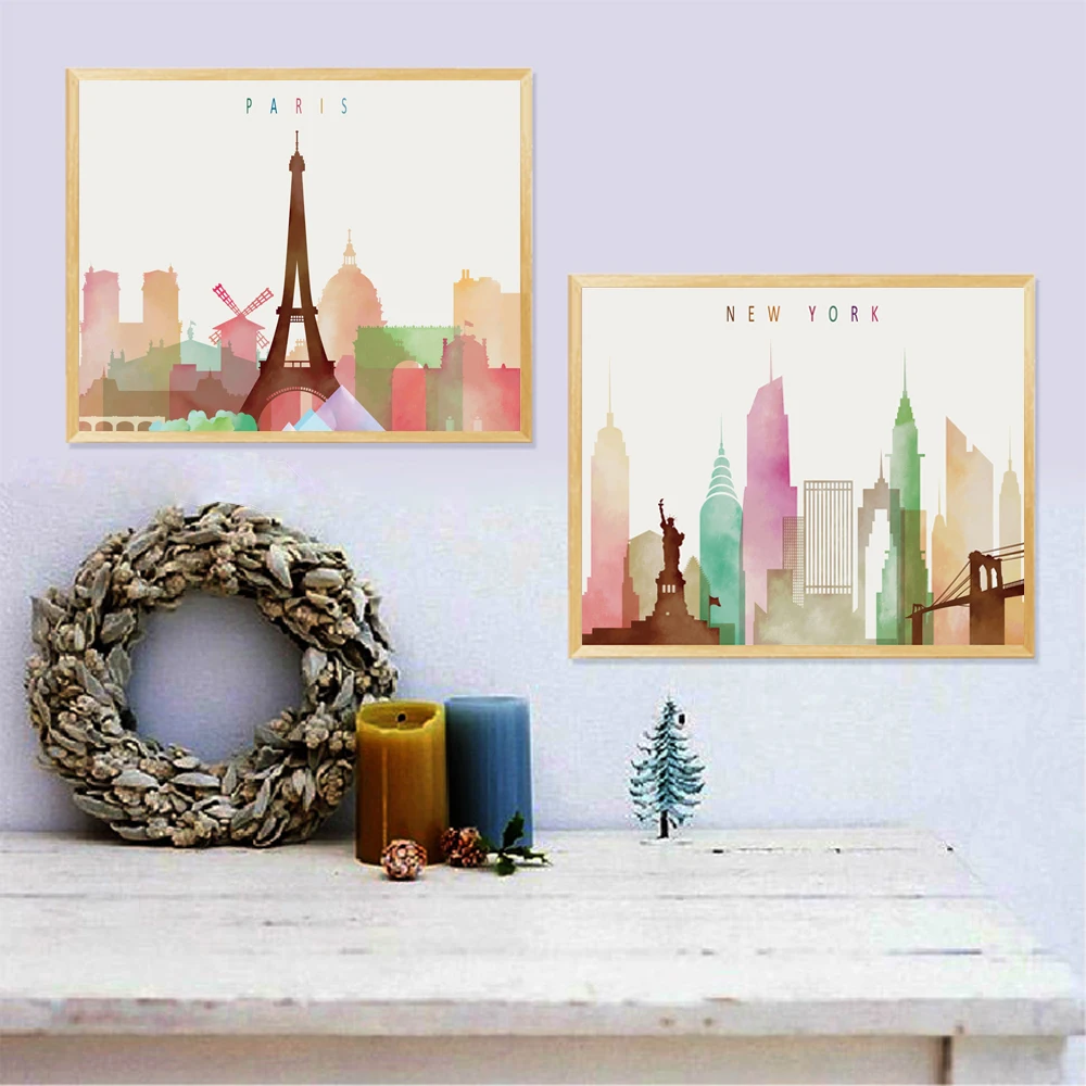 Простота холст Художественная печать картина цветного города Нью Йорк Лондон
