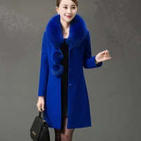 2019 autumn winter women new fashion large fur collar long single breasted woolen cashmere coat lady large size laced wool coat
