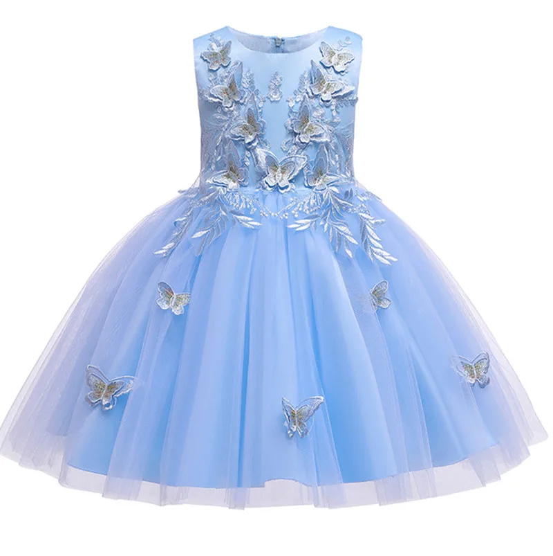 Light blue Новое Детское праздничное платье принцессы с лепестками и жемчугом для маленьких девочек, платье для девочек, детская одежда с цветами, одежда для маленьких девочек 3, 4, 5, 6, 7, 8, 9, 10 лет - Цвет: Light blue