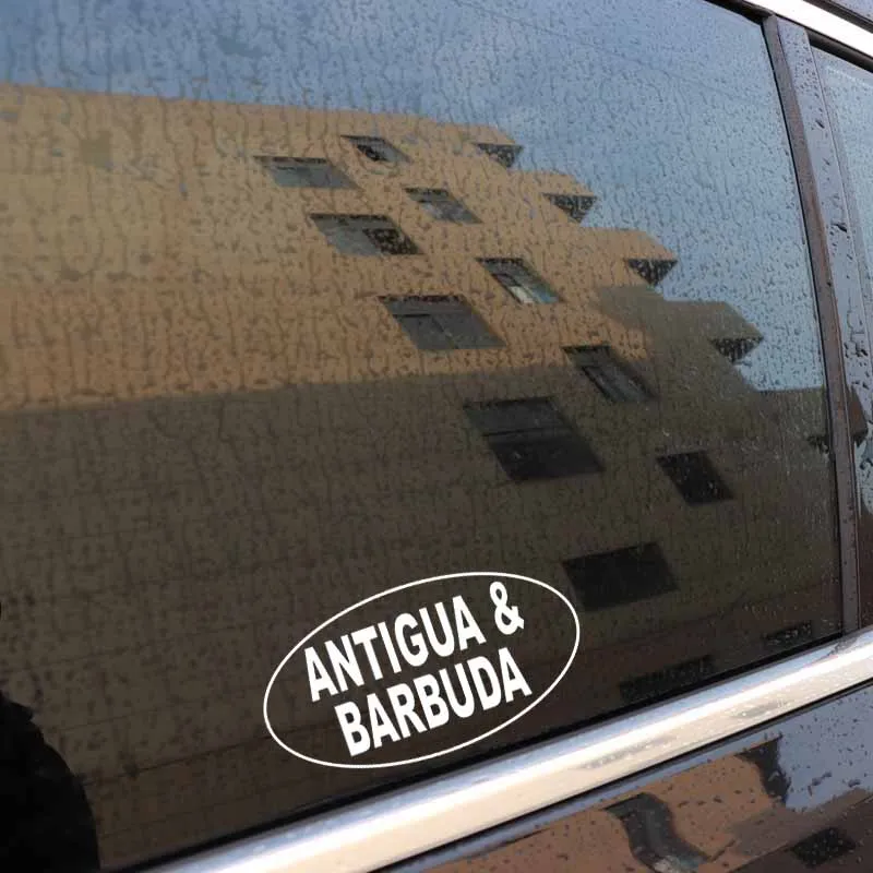 

YJZT 14.3CM*7.5CM Oval Vinyl Decal Car Sticker ANTIGUA & BARBUDA Black Silver C10-01586