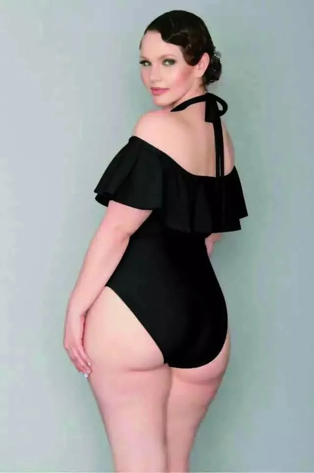 Винтажный плюс размер XL-4XL черный бархатный цельный купальник для полных женщин с оборками с плеча цельный купальный костюм для женщин