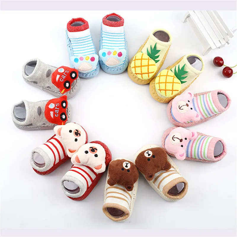Кидаднди 12/14см Длина мягких детских туфлей Милые 3D-картинки медведя Не скользящие хлопковые носки для зимы для детей от 0 до 1 года.