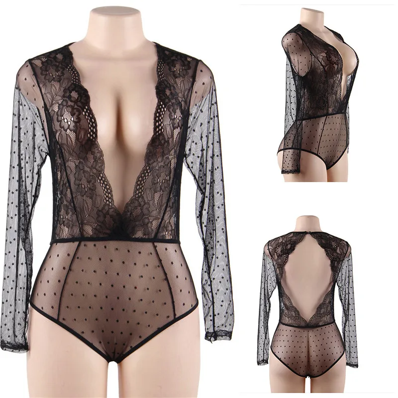 

Comeondear Mesh Bodysuit One Piece Designer Long Sleeve High Street Party Bodysuit Plus Size Combinaison Femme Sexy R80776