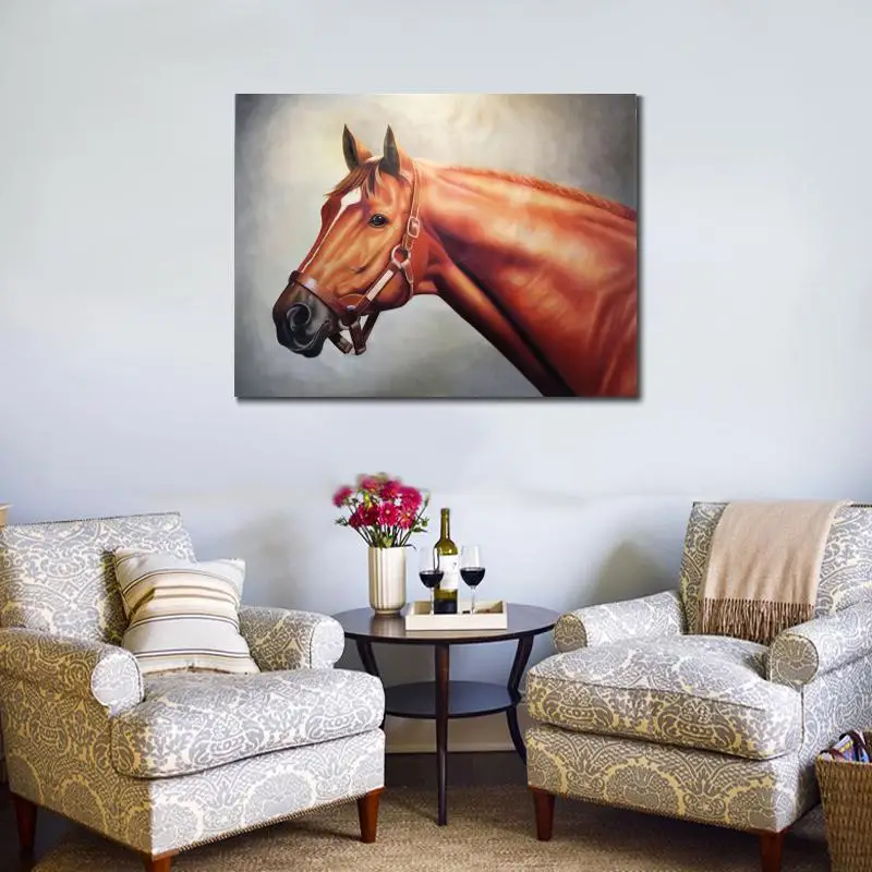 Ручная роспись на холсте масляная живопись лошадью современное настенное