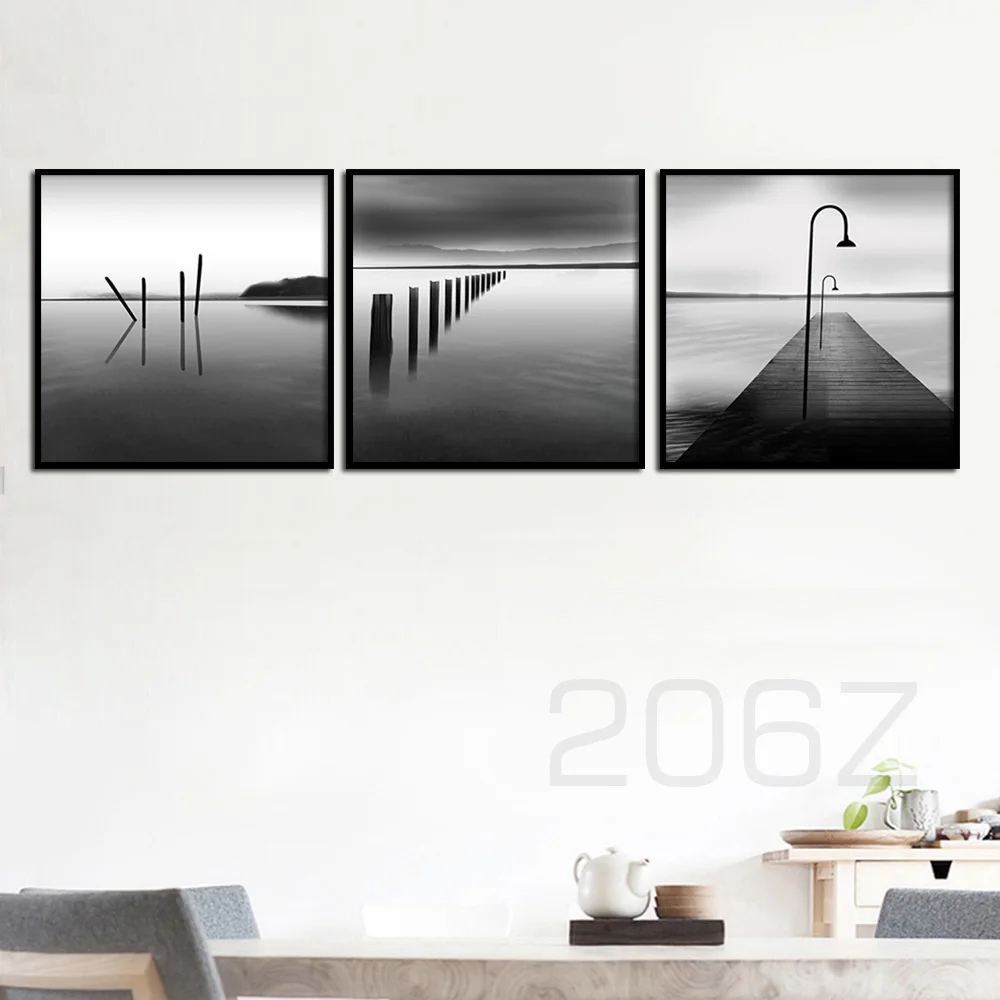 

Black White Sea Timber Pile Bridge Canvas Paintings Wall Art Nordic Posters And Prints Wall Pictures For Living Room Home Decor
