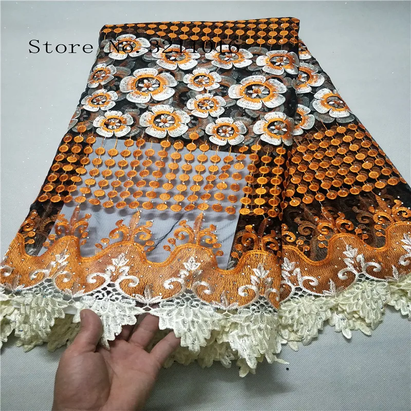 2019 Best selling african cord lace High quality orange french fabric with plenty stones for Nigeria guipure wedding | Дом и сад