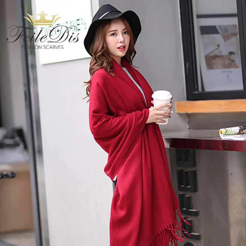 

[FEILEDIS]2017 autumn and winter solid color imitation cashmere collar long section thick tassel double shawl double scarf FD185