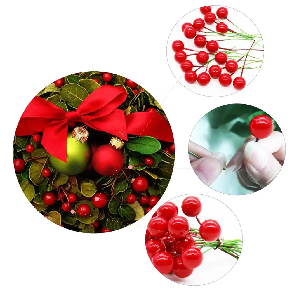 100Pcs 10mm/12mm Artificial Cherry Berry Christmas Tree Decor on Wire Bundle Garland Wreath Fake Fruit Wedding Party | Дом и сад