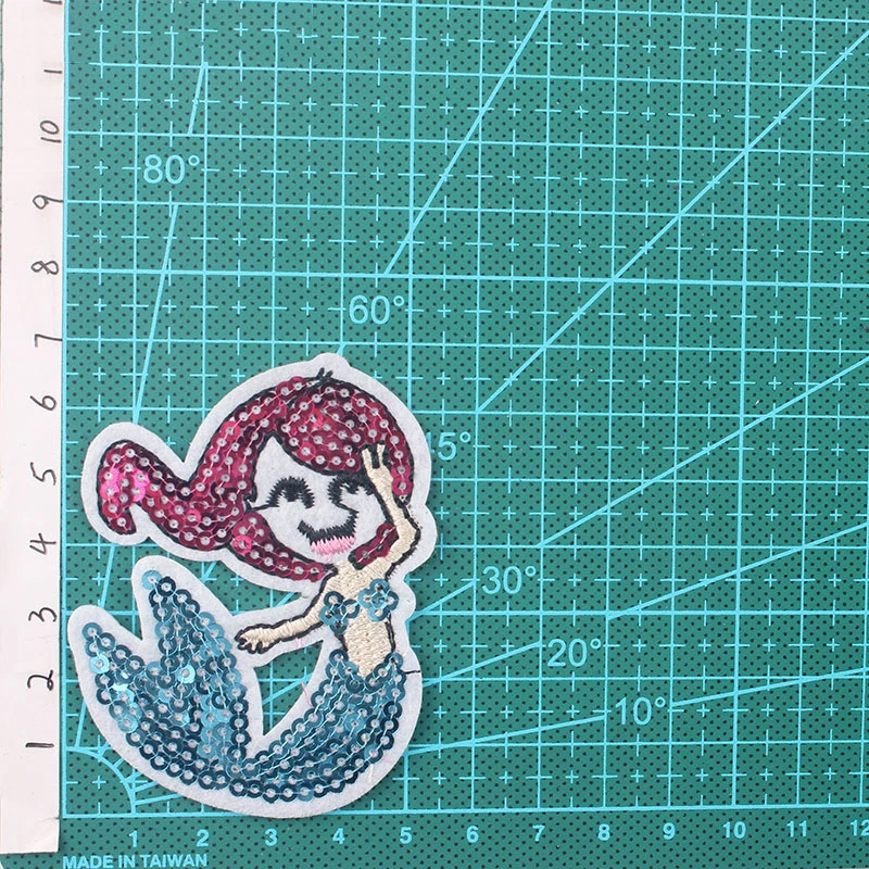 Мультяшные нашивки для детей Русалка двусторонние блестки вышитые термоклейкие