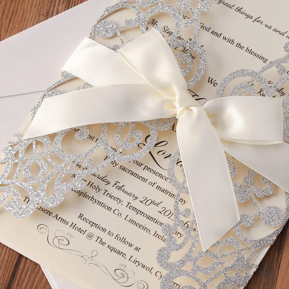 50 шт. свадебные приглашения с блестящей лазерной огранкой и перламутровыми