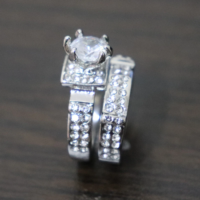 Tisonliz элегантное для свадьбы помолвки набор колец из 2 предметов серебряные