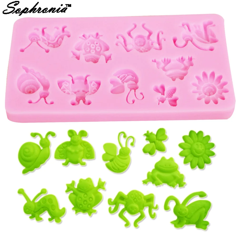 

10PCS/SET 3D Insect Theme Silicone Fondant Mold Beetle Frog Bee Snail Spider Chocolate Mold Christmas Cake Decoration Tool M078