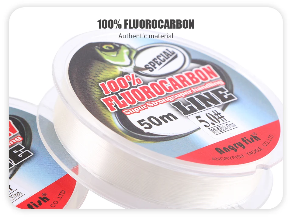 Angryfish фторуглеродная леска 50 м прозрачная/Розовая суперпрочная