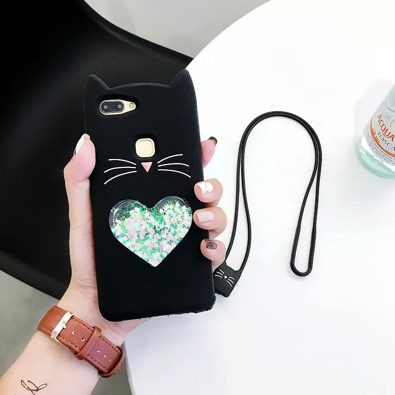 Cute cat pattern quicksand soft tpu silicone case for Samsung S8 S9 plus Note 8 9 J330 J6 J8 2018 A7 coque glitter shining cover |