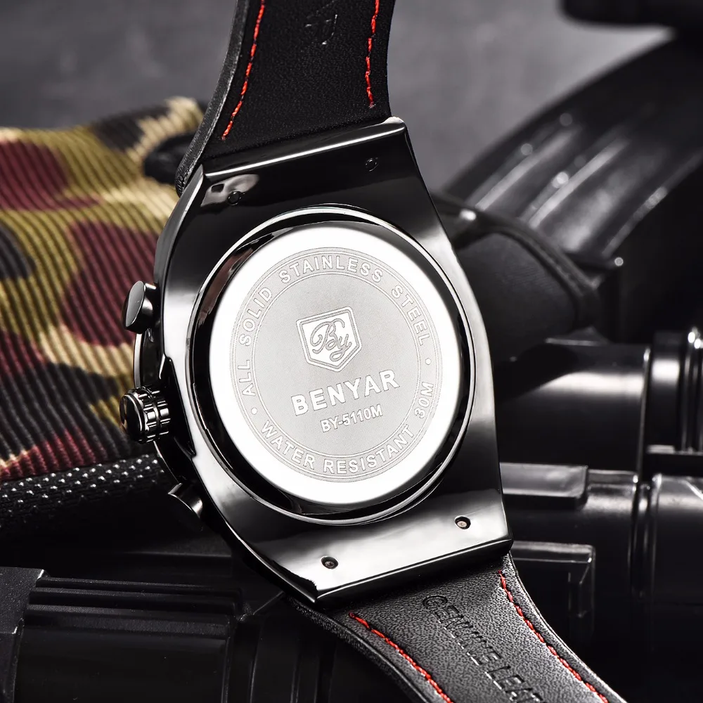 Часы мужские водонепроницаемые кварцевые в стиле милитари с хронографом|saat men|saat