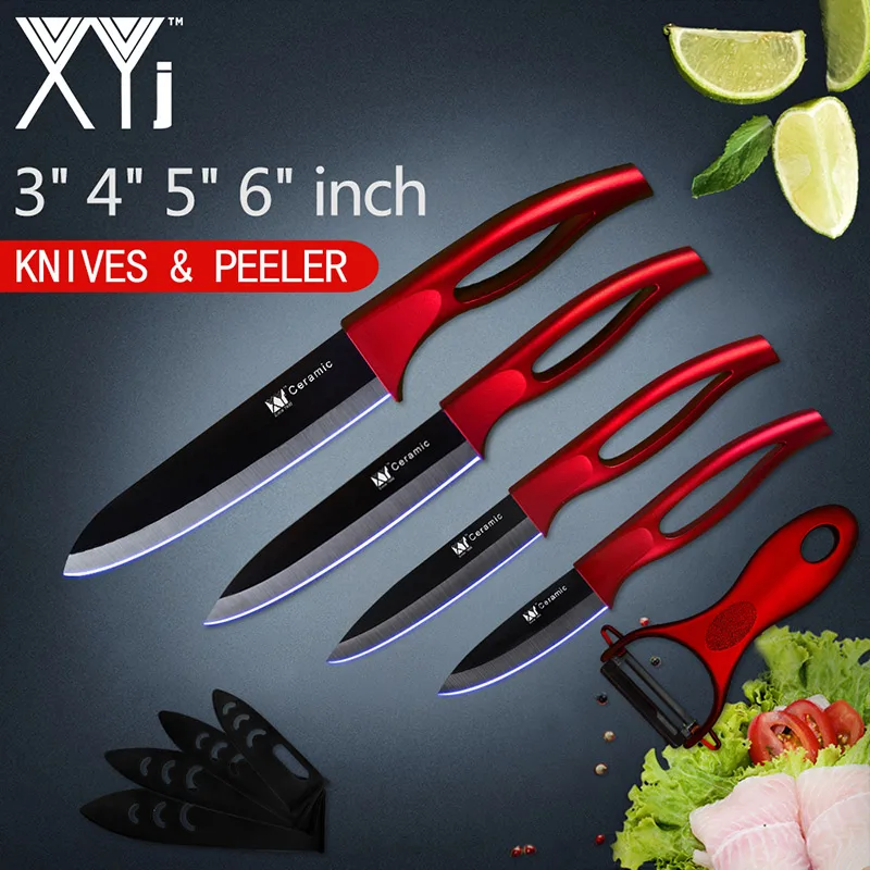 Red Black XYj оксид циркония Керамический кухонный нож наборы Мясорубка 3 4 5 6 дюймов Кухонные ножи с Овощечистка полой ручкой Керамические ножи - Цвет: Red Black