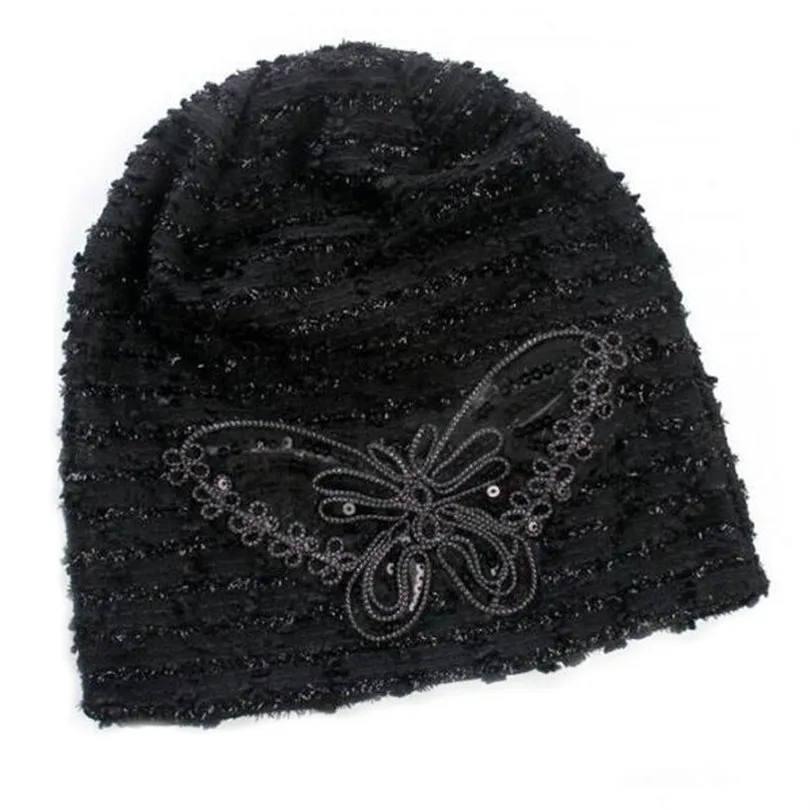 Женская Вязаная Шапка-бини CUHAKCI элегантная вязаная шапка с вышивкой узлом шапки