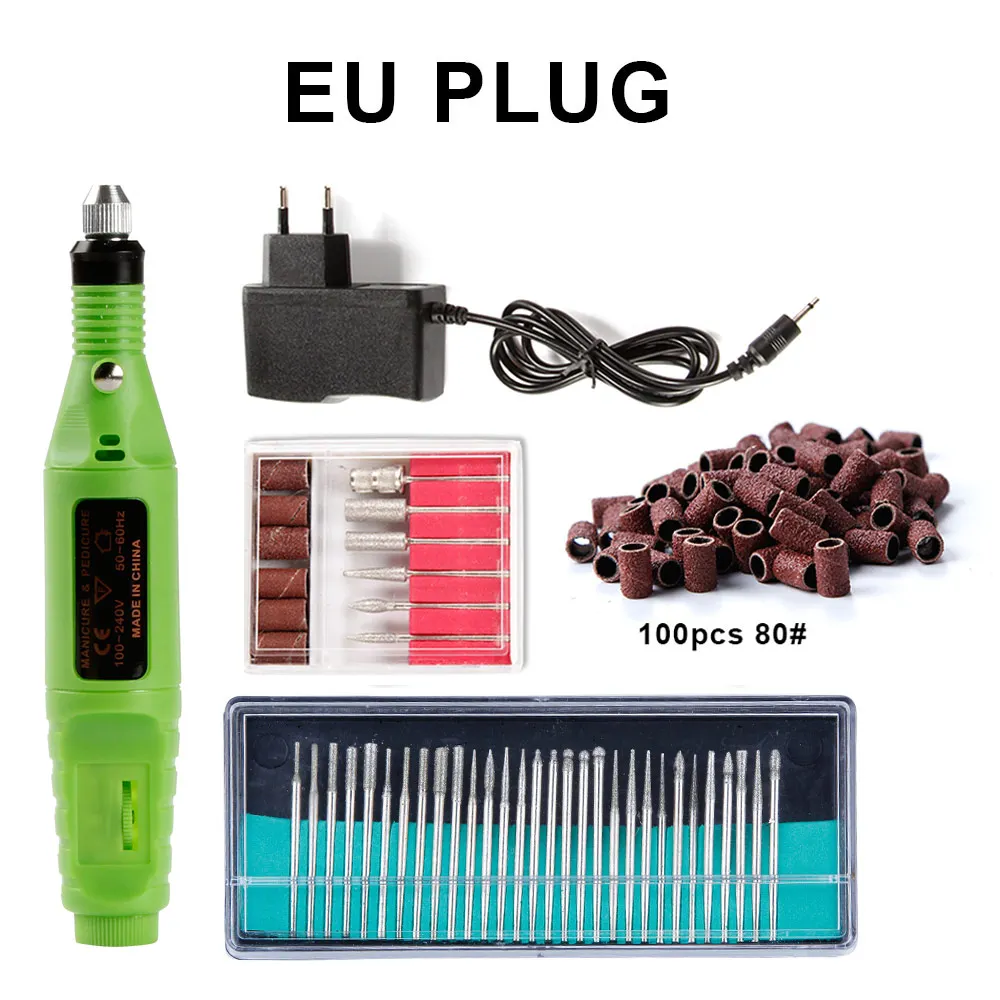 green EU 80 Гель для удаления кутикулы Электрический Маникюрный станок 30 шт. фрезы сверла Шлифовальные полосы Appartus для маникюра дизайн ногтей - Цвет: green EU 80