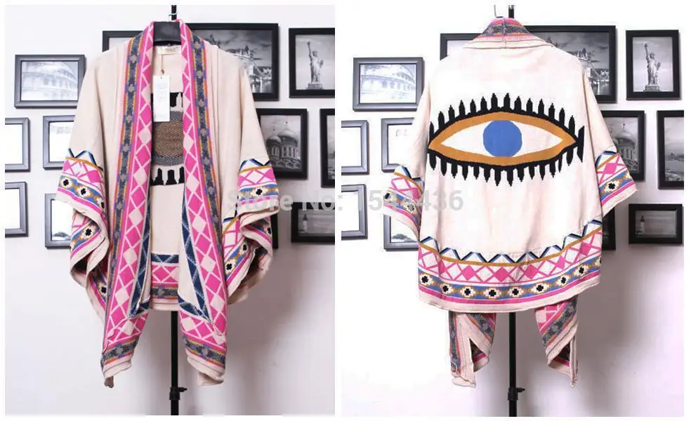 Для женщин Винтаж открытой передней пончо жакет-Болеро для глаз индийский