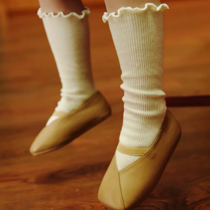 Calcetines de algod&oacute;n a rayas para ni&ntilde;a, medias Retro holgadas de colores puros, de doble aguja, a juego, para invierno y oto&ntilde;o-2