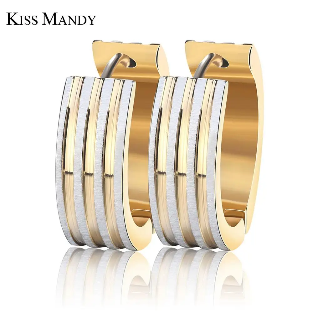 Женские трехслойные серьги кольца KISS MANDY из нержавеющей стали золотого цвета