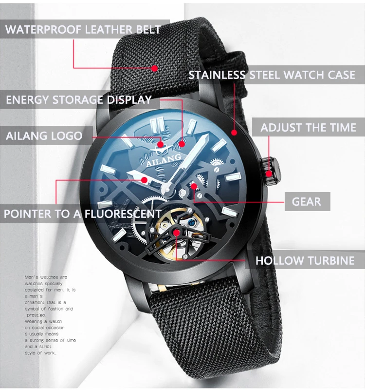 AILANG swim мужские полые автоматические механические часы Tourbillon Модные Бизнес водонепроницаемые 50 м часы Relogio Masculino