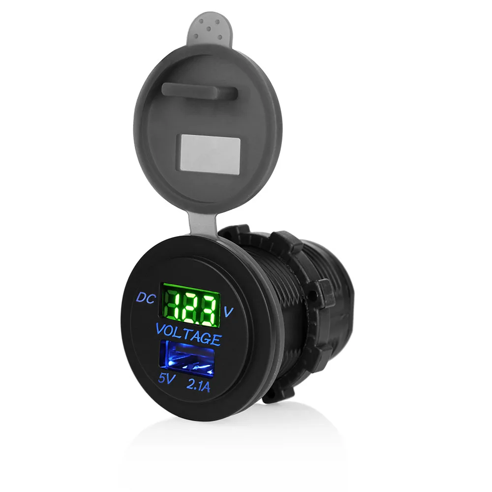 Onever 12-24 в двойной USB Автомобильное зарядное устройство розетка 2.1A для автомобиля лодки мотоцикла SUV ATV трактора с светодиодный цифровой вольтметр - Название цвета: Зеленый